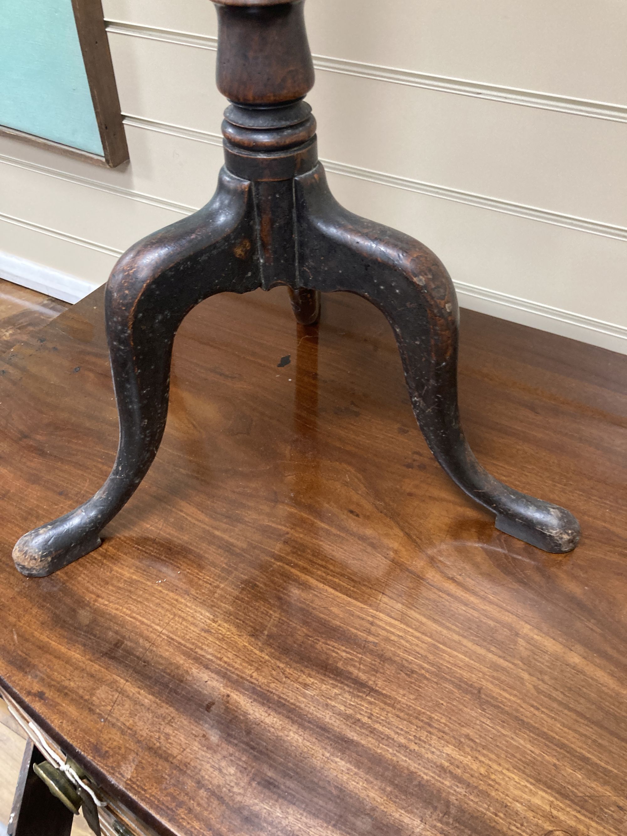 A 19th century mahogany oval tripod wine table, width 54cm, depth 40cm, height 70cm